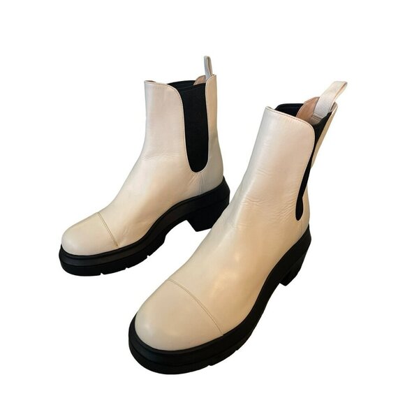 STUART WEITZMAN $495 Norah Lug Sole Chelsea Boots Cream Black NEW Size 6.5 - Picture 3 of 7
